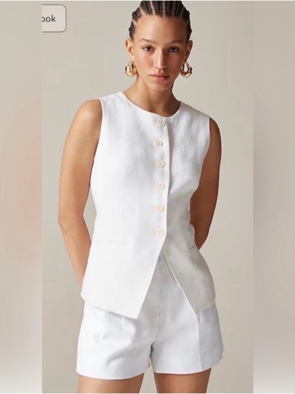 J.Crew Cutaway vest top in white linen